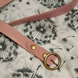 Women's  Soft Pink Suede Belt with Gold Buckle Lg